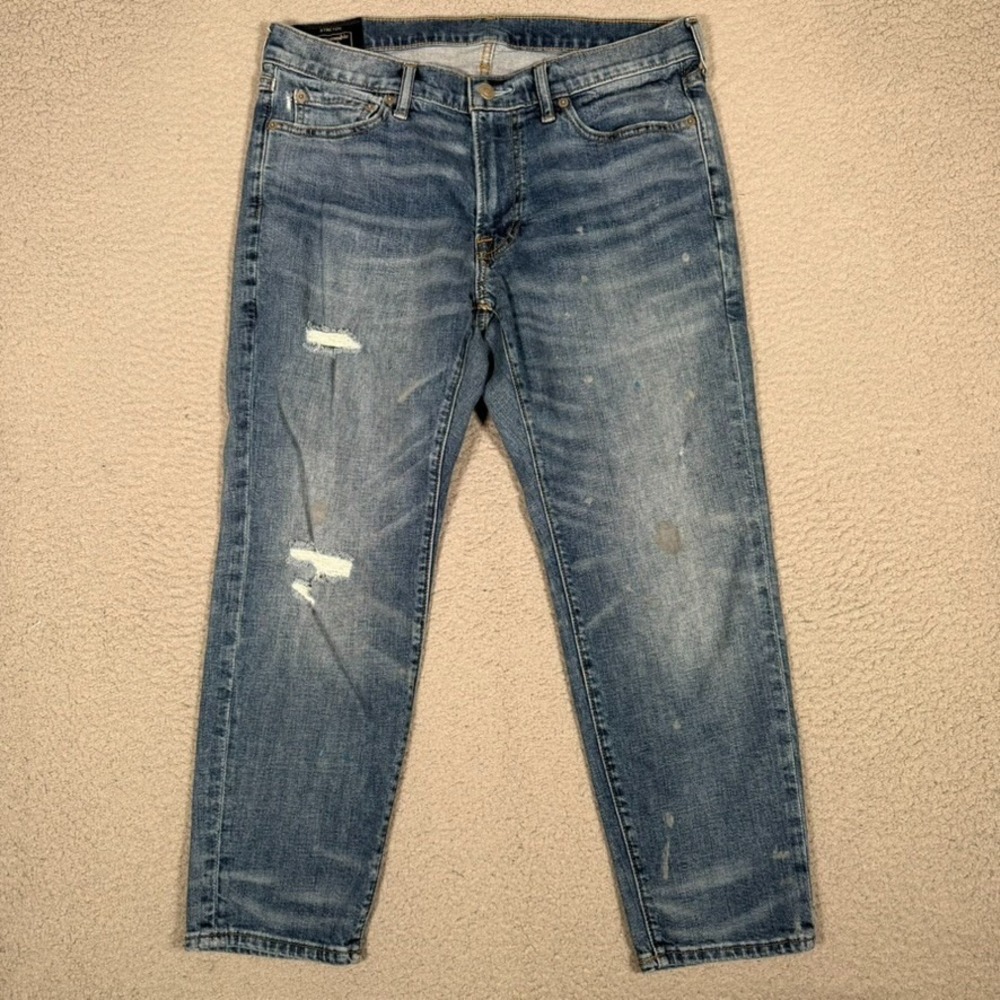 Abercrombie & Fitch Jeans Mens 32x24 Blue Skinny Fit Denim Distressed Logo Short